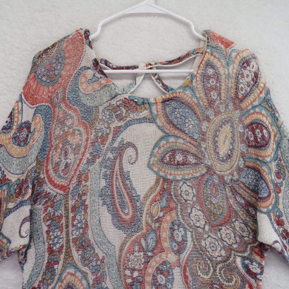 Chicos Dress Womens‎ Large Paisley Sweater Tunic 3/4 Sleeve Strappy V Back